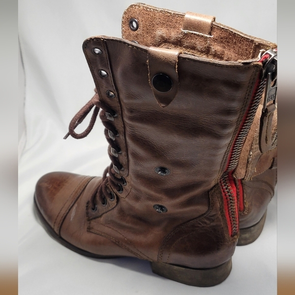 Steve Madden Cablee foldover combat Boots size 6 1/2 brown red zipper - Picture 5 of 11